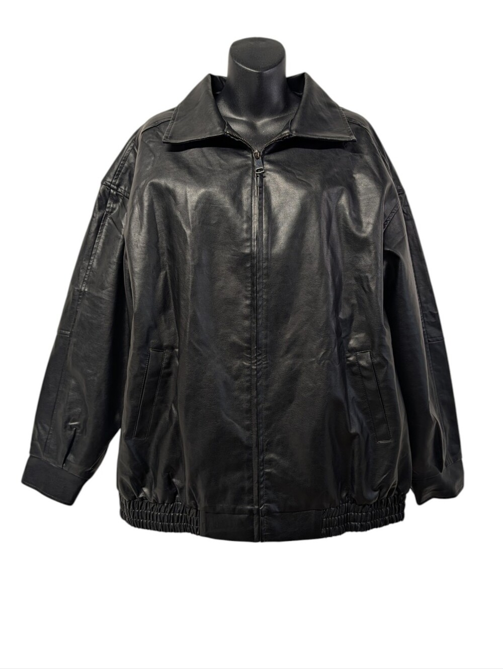 Trendy Queen Black Faux Leather Bomber Jacket Women’s Size L NWT